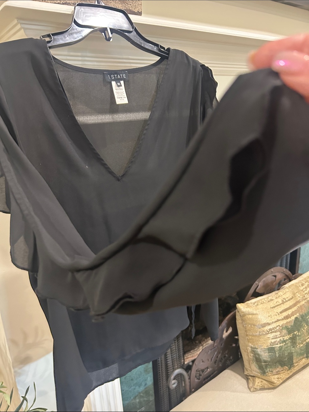 1. State Black V-Neck Ruffle Sleeve Blouse - Picture 3 of 5